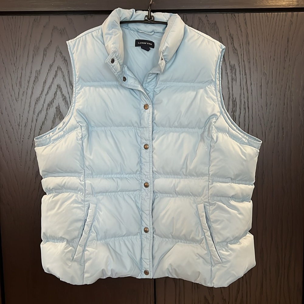 Lands End PLUS SZ baby blue nylon/goose down puffer vest 2X